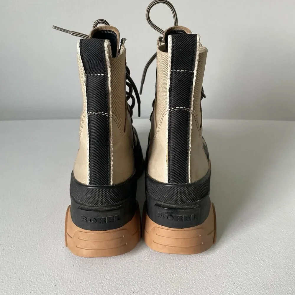 SOREL Brex Waterproof Lace Winter Fall Boot Sandy Tan Black Chunky Sole Size 7